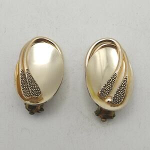 Vintage West Germany Gold Tone Abstract Oval Clip On Earrings Mid Century Retro